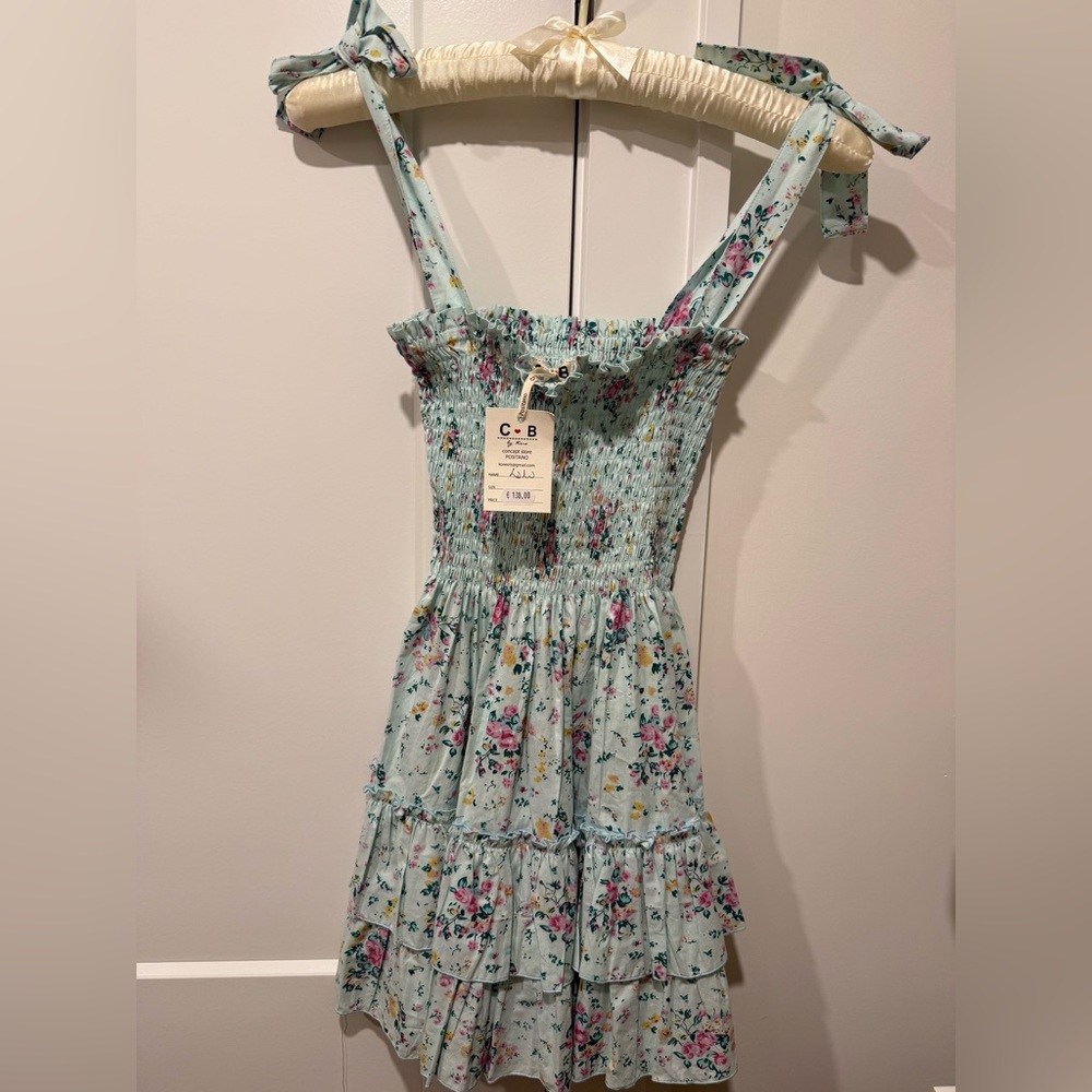 CB POSITANO Floral Smocked Mini Dress with Ruffle Straps